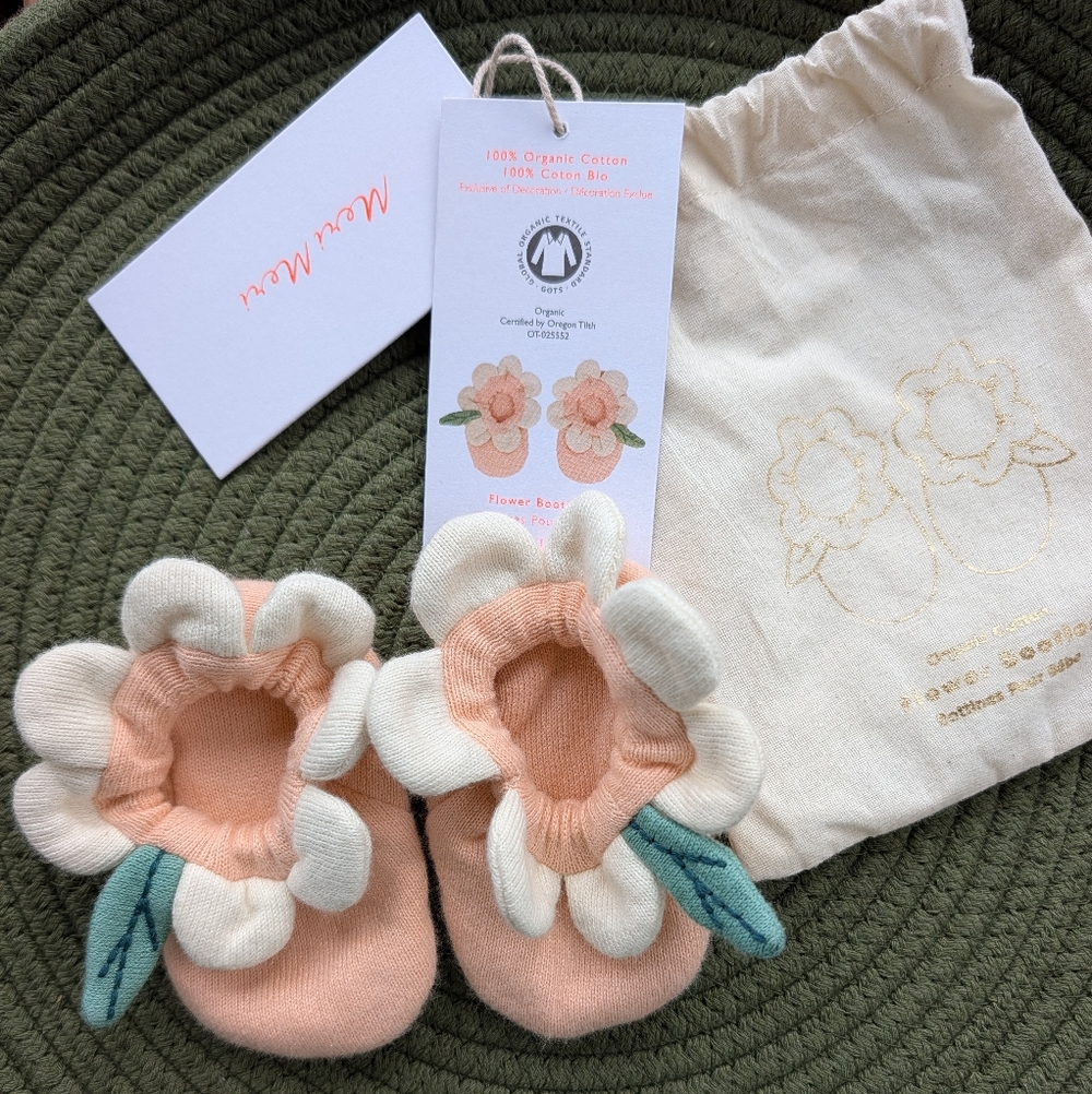Peach Daisy Baby Booties 100% Organic Cotton